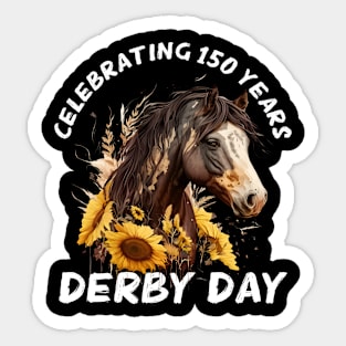 Celebrating 150 Years KY Derby Day Sunflowers Horse Vintage Sticker